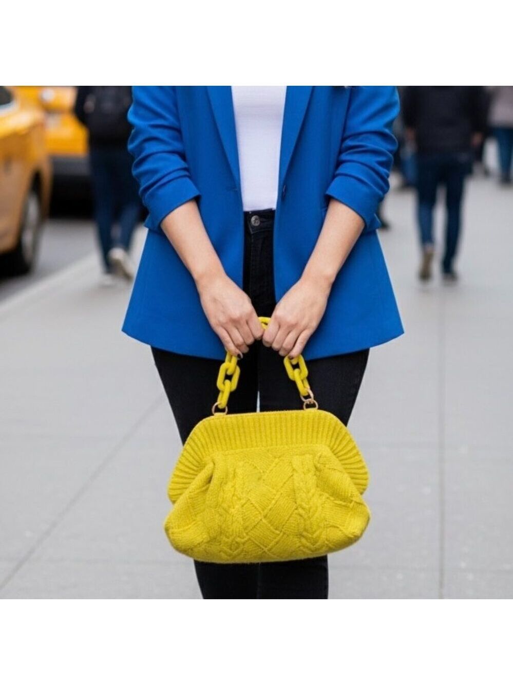 Bright Mustard Knit Purse with Chunky Chain Handle NEW